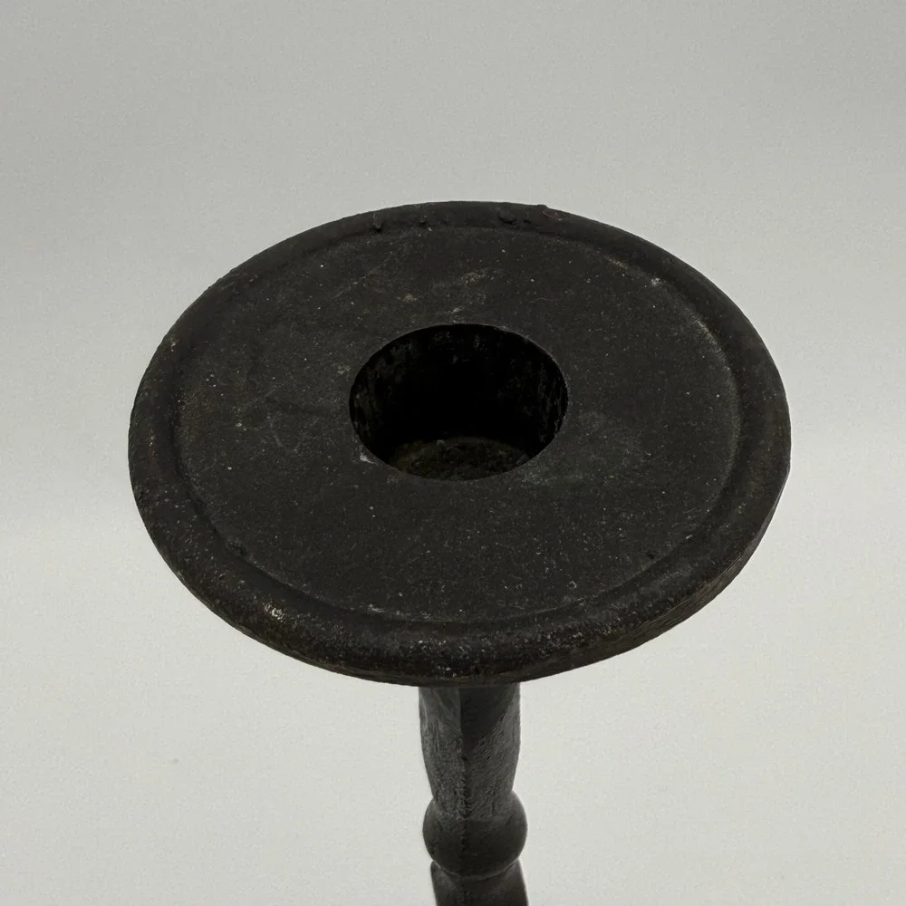 Vintage Mid Century Modern Cast Iron Candlestick Minimalist Brutalist Art‎ Decor